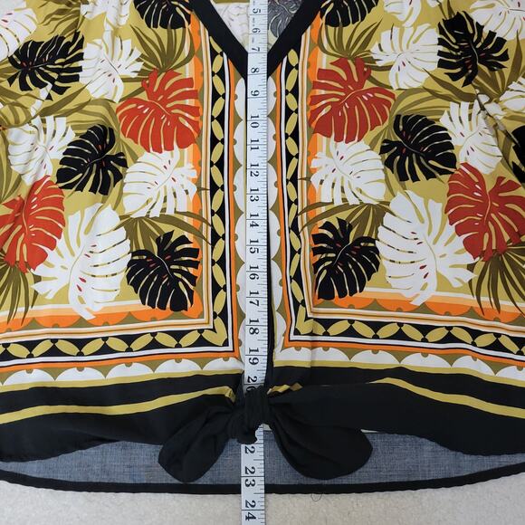 Ruby Road PXL Tie Front Blouse 3/4 Tab Sleeve V-Neck 6 Button Front Tropical - Picture 13 of 16